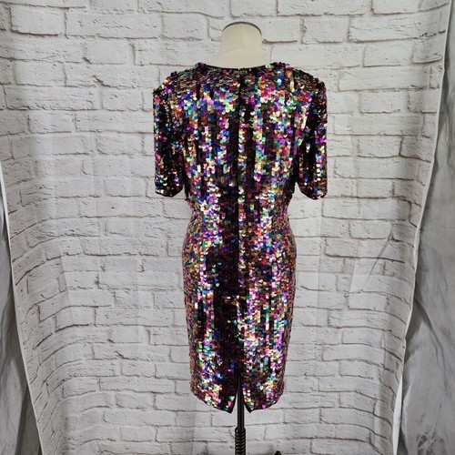 Vintage 80s Sequin Dress 10 100% Silk Dopamine Swiftie Glam Wiggle Maximalist - Picture 3 of 7