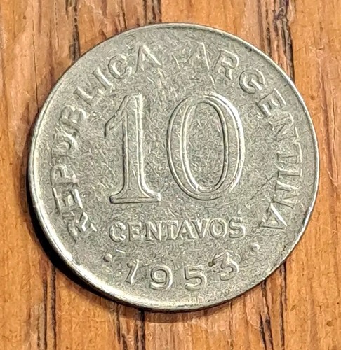 1953 Argentina 10 Centavos General Jose de San Martin 3g 19mm Nickel-Clad-Steel  - Picture 1 of 6