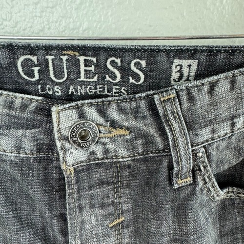 Guess Jeans Mens Size 31 Bootcut Slim Charcoal Wash Falcon Distressed Button Fly - Picture 6 of 17