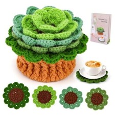 Crochet Kit Plant Coaster Crochet Start Kit with Step-by-Step Video Green