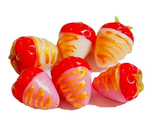 Barbi Puppenhaus Miniatur Essen Mini Erdbeeren weiße Schokolade Gold Eis👻🧲5 Teile - Bild 6 von 12