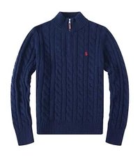 NWT - Polo Ralph Lauren Men's 1/4 Zip Cable Knit Cotton Sweater : NAVY : S - XXL