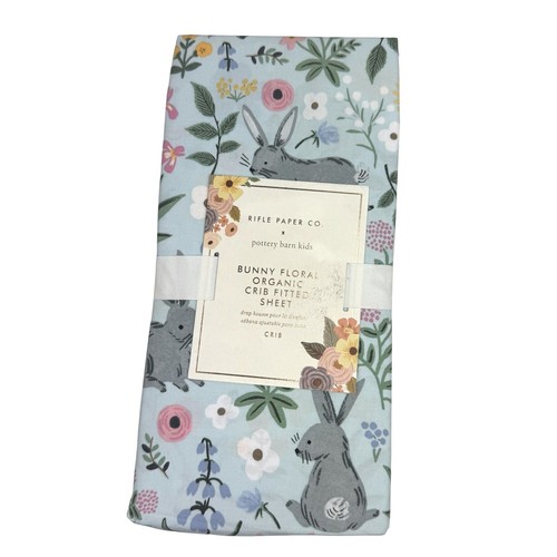 Pottery Barn Kid x Rifle Paper Co. Bunny Floral Organic Crib Fitted Sheet NEW