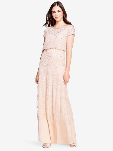 UK Size 8 Adrianna Papell Blouson Beaded Evening Maxi Dress- colour :Blush - Bild 3 von 12