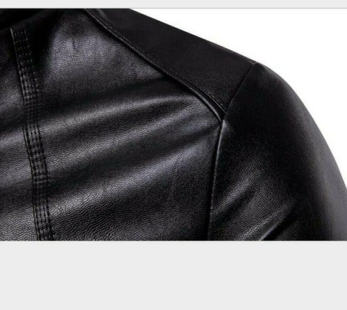 Men Long sleeve Motorcycle Zip Casual Faux Leather Jacket Outdoor Slim Fit Coats - Bild 5 von 7