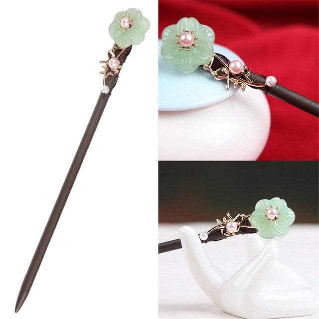 Vintage Agate Flower Blossom Chinese Hair Pin Hair Stick Bead Hair Pins Retro Wood Hair Stick Pearls Hair Stick Rhinestone Hair Stick