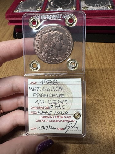 Münze der Republik France 10 Prozent 1898 Sealed Qfdc Kupfer Rot Subalpina - Zdjęcie 2 z 3
