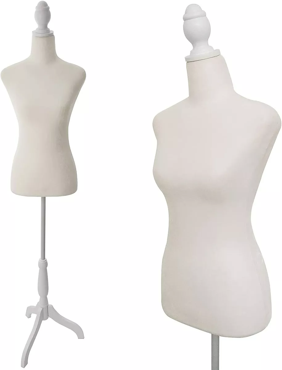 Female Mannequin Torso Dress Form w/Adjustable Tripod Stand Base Style  (Beige)