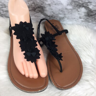 Faded Glory women's sandals size summer Black Flower Thong Strap Flip  Flops - Main Image
