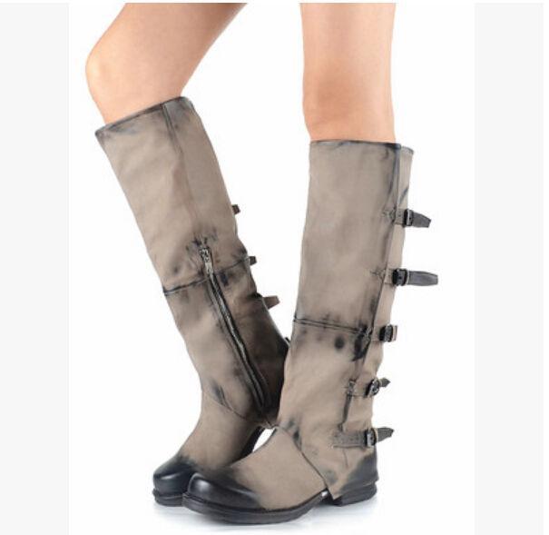 Gladiator Womens Womens Womens Retro Knee High Boots Real Leather Buckles Punk Side Zip shoes 13231c Gladiator Womens Womens Womens Retro Knee High Boots Real Leather Buckles Punk Side Zip shoes 13231c