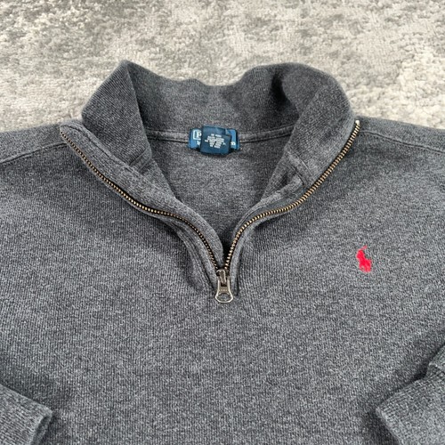 Vintage POLO Ralph Lauren Sweater Boys Large Grey 1/4 Zip Pullover Pony Logo Y2K - Picture 2 of 14