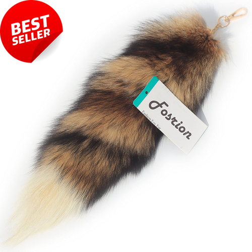 Real Fox Tail Fur Handbag Charm Cosplay with Clasp Keychain and Hook (Red)