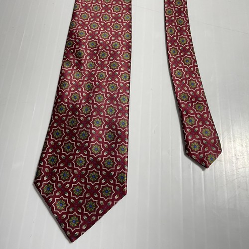 LANVIN PARIS Modern Ornamental Geo Medallion Red Multi Silk Tie France - Picture 4 of 11