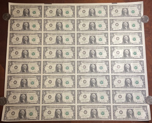 2001 $1 32 Note Uncut United States Sheet (I) Minneapolis - Picture 1 of 15