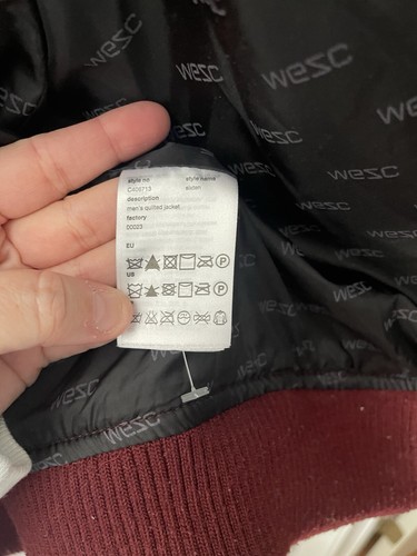 WESC SIXTEN Men’s QUILTED ZIP-UP PUFFY JACKET COAT MAROON Medium - Picture 16 of 18