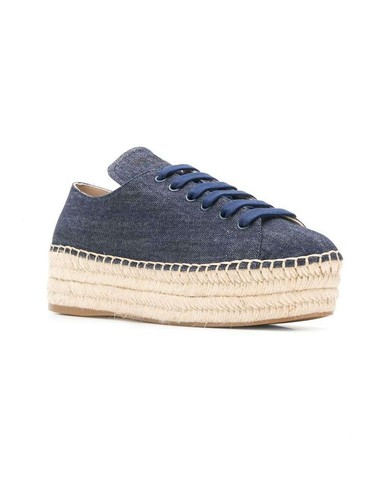 Prada Platform Espadrille Denim Wedge in Blue Women Size 38.5 US 8.5 NEW - Picture 2 of 9
