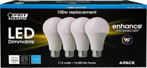 Feit Electric Led Dimmable Enhance 100w Replacement light Bulbs 15,000 life hour - Picture 1 of 2