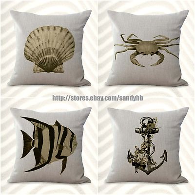 4pcs cushion covers beach costal seahorse crab cute decorative