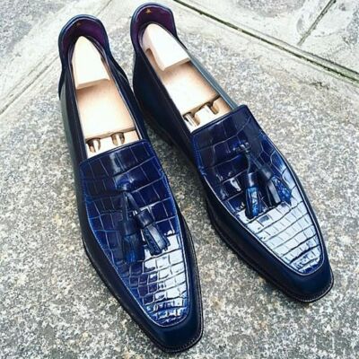 Textured Shoes Handmade Men Black Crocodile Texture Leather Moccasin Shoes