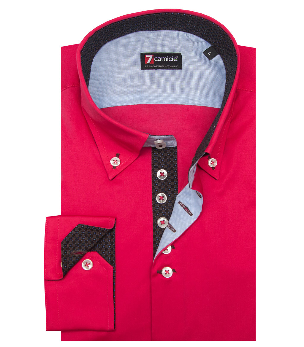7camicie 2956 - Camisa Hombre 2 Botones Boton Down Slim Popeline Stretch liso 7camicie 2956 - Camisa Hombre 2 Botones Boton Down Slim Popeline Stretch liso