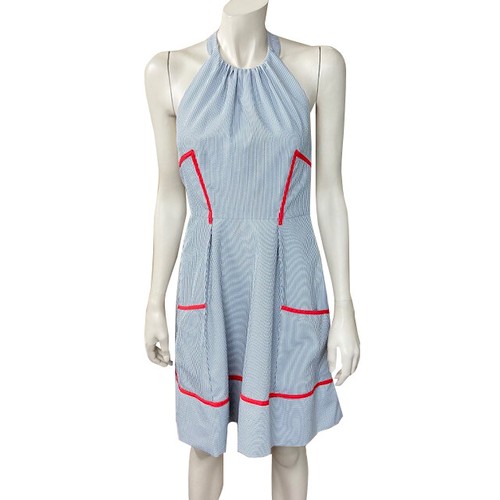 Womens Jessica Simpson Size 4 Gray Striped Seersucker Halter Dress - Picture 1 of 10