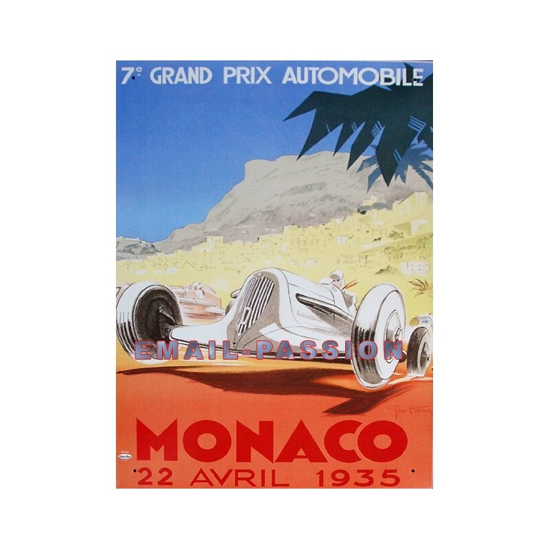 Affiche Grand Prix Monaco 1935 : plaque métallique vintage 30x40 cm décor de garage