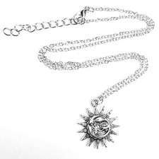 N0050 Dainty Silver Color Chain Sun Moon Design Shape Mini Pendant Necklace