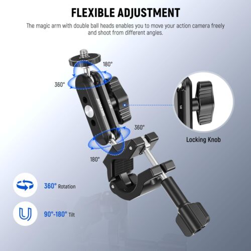 NEEWER Action Camera Pole Mount with Two 360° Ball Heads 1/4" Screw Action C... - Picture 2 of 8