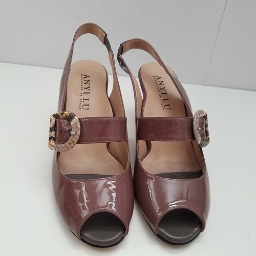 Anyi Lu Women Tulip Heels Slingback Patent Peep Toe snake buckle 38 US 7 - Picture 3 of 6