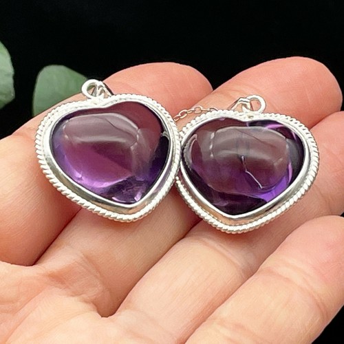 Colgante en forma de corazón cristal amatista plata 990 Reiki curación D080101 - Imagen 7 de 7