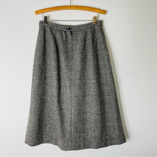 Vintage grey black wool plaid pleated academia preppy midi skirt medium - Picture 5 of 7