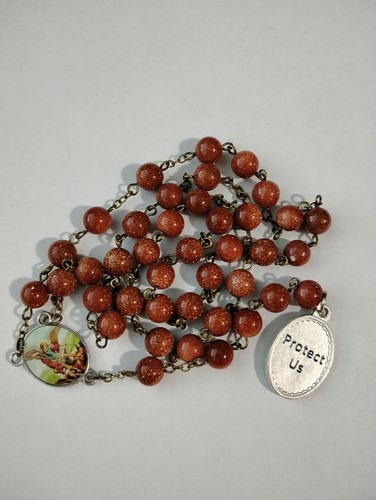 St Michael Chaplet Angelic Crown Rosary Brown Goldstone gemstone 8mm Beads - Picture 5 of 12