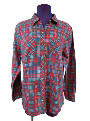 L.L. Camicia Bean rossa bianca e blu con bottoni a quadri rotolo linguetta manica taglia media - Foto 1 di 9