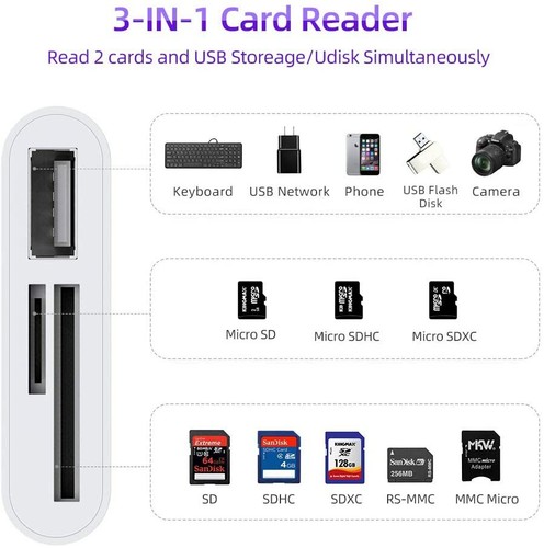 USB C 3 in 1 Hub Adapter Converter, Multi Port Adapter SD Card Reader Adapter - Picture 2 of 6