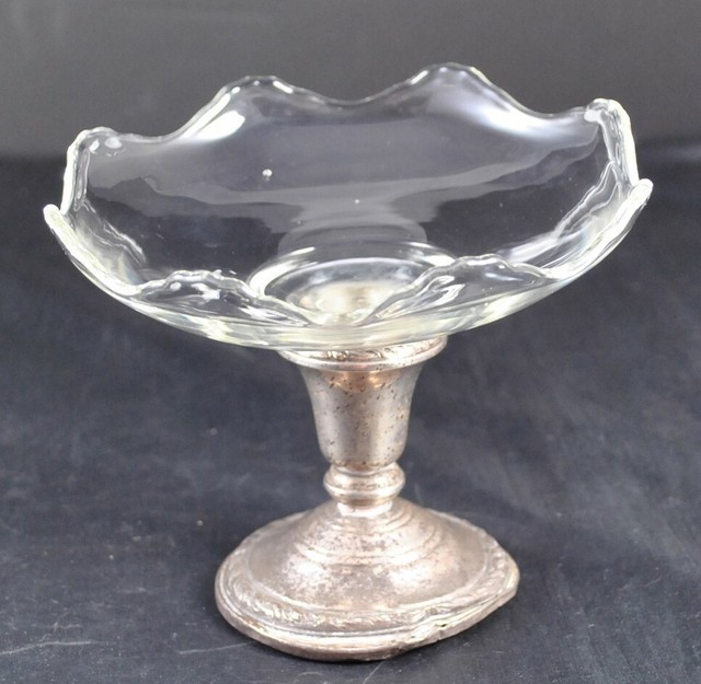 Antique Amston Crystal Compote Bowl Candle Holder Sterling Silver Base