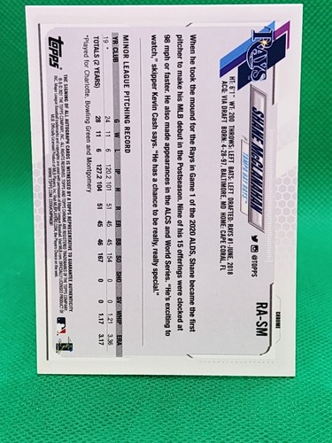 2021 Topps Chrome Shane McClanahan Rookie Auto Rookie RC Tampa Bay Rays #RA-SM - Picture 2 of 2