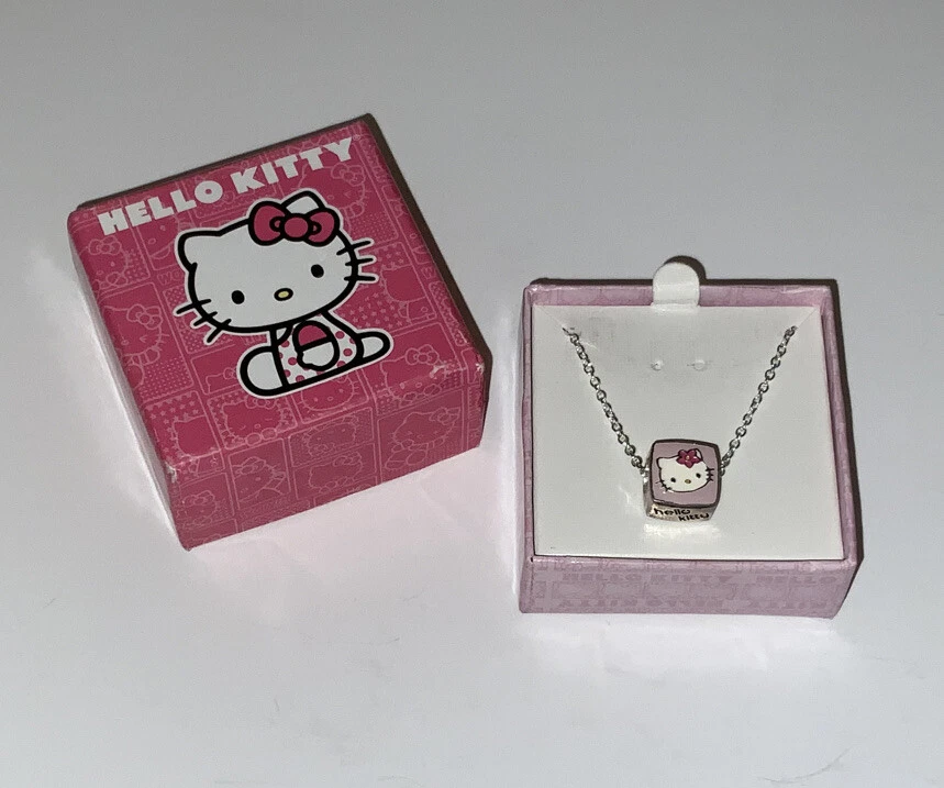 Hello Kitty By Sanrio Hello Kitty Face Red Bow Licensed Enamel Fine Silver  Plated Pendant Necklace