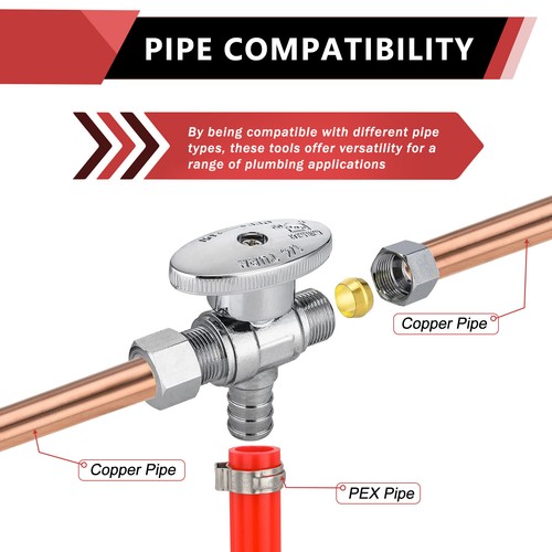 EFIELD 1/2"Pex ×3/8"OD Compr.×3/8"OD Compr.Dual Outlet Angle Stop Valve 1/4 Turn - Picture 7 of 8