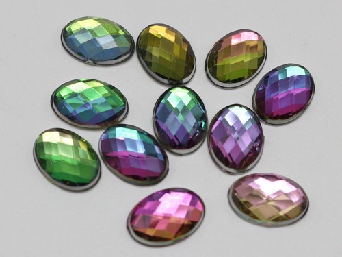 100 Rainbow AB Acrylic Flatback Faceted Oval Rhinestone Gems 10X14mm No Hole - Picture 6 of 7