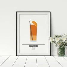 Screwdriver Cocktail Poster Recipe Happy Hour Drinks Print For Kitchen Artwork