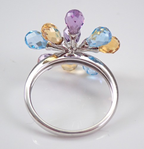 Anillo Briolette Oro Blanco 14K Multicolor Piedras Preciosas Amatista Topacio Azul Citrino - Imagen 7 de 8