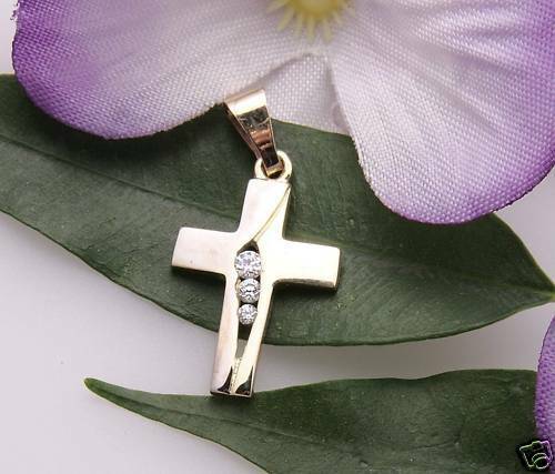 Anhänger Kreuz Gold 333 3 Zirkonia teilrhod. Qualität Gelbgold Damen - Picture 1 of 2