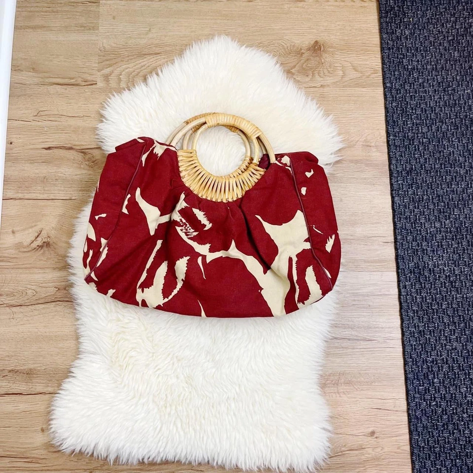 Old Navy Canvas Handbag Summer Wooden Handles - Image 3 of 4