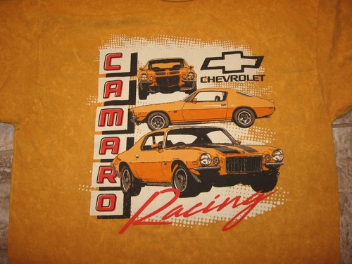 T-Shirt Vintage Cheverolet Camaro Racing Large Ufficiale GM Hybrid Uomo Giallo - Foto 2 di 6