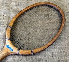 Original Antique Vintage Wooden Lawn Tennis Racket "Blue Flash" Sports Mancave