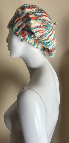 Free People Knit Space Dyed Beret Slouchy Fit Confetti Red Blue O/S NWOT $36 - Picture 4 of 7