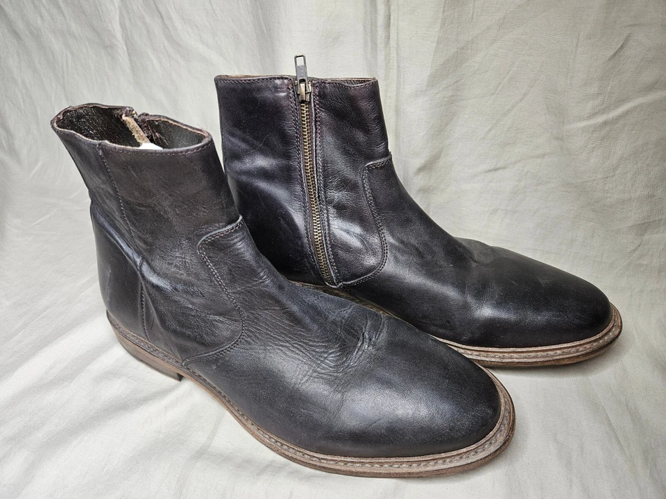 FreeBird Douglas Ankle Boots Mens 11 Black Leather Side Zip Round Toe Distressed - Image 2 of 4