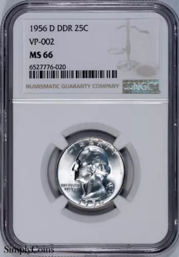 1956-D DDR VP-002 Washington Quarter NGC MS66 TOP POP US Silver Coin
