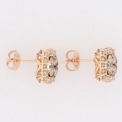 Le Vian 1.59ctw Diamond Cluster Halo Stud Pair Earrings 14k Rose Gold 3.57 Grams - Picture 5 of 6