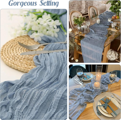 6 Pieces Dusty Blue 10FT Cheesecloth Table Runner Boho Gauze Fabric Table Runner - Picture 6 of 12